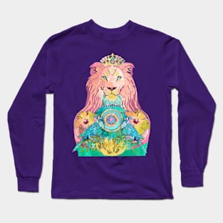 Pink Lion with Symmetrical Love Birds Long Sleeve T-Shirt